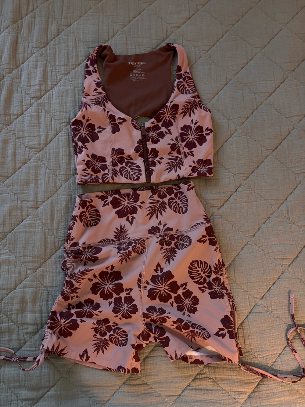 Tiger Mist Active Pink & Burgundy Floral Crop Top and Shorts Set